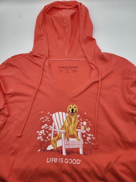 LIFE IS GOOD Women's LG Golden Retriever Adirondack Crusher LITE Hooded Shirt - Picture 7 of 8